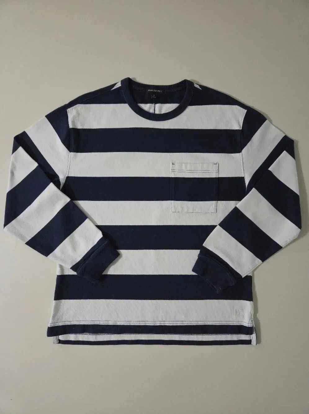 Banana Republic Men's Heavy Jersey Navy Preppy Stripe Boxy Pullover Shirt